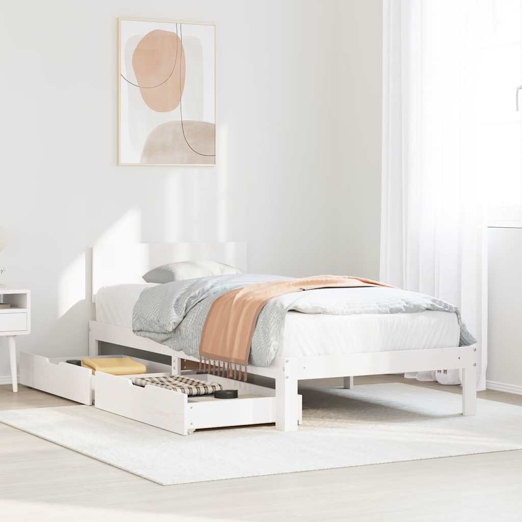 Bedframe met lades massief grenenhout wit 100x200 cm is nu te koop bij PeponiXL, paradijselijk wonen!