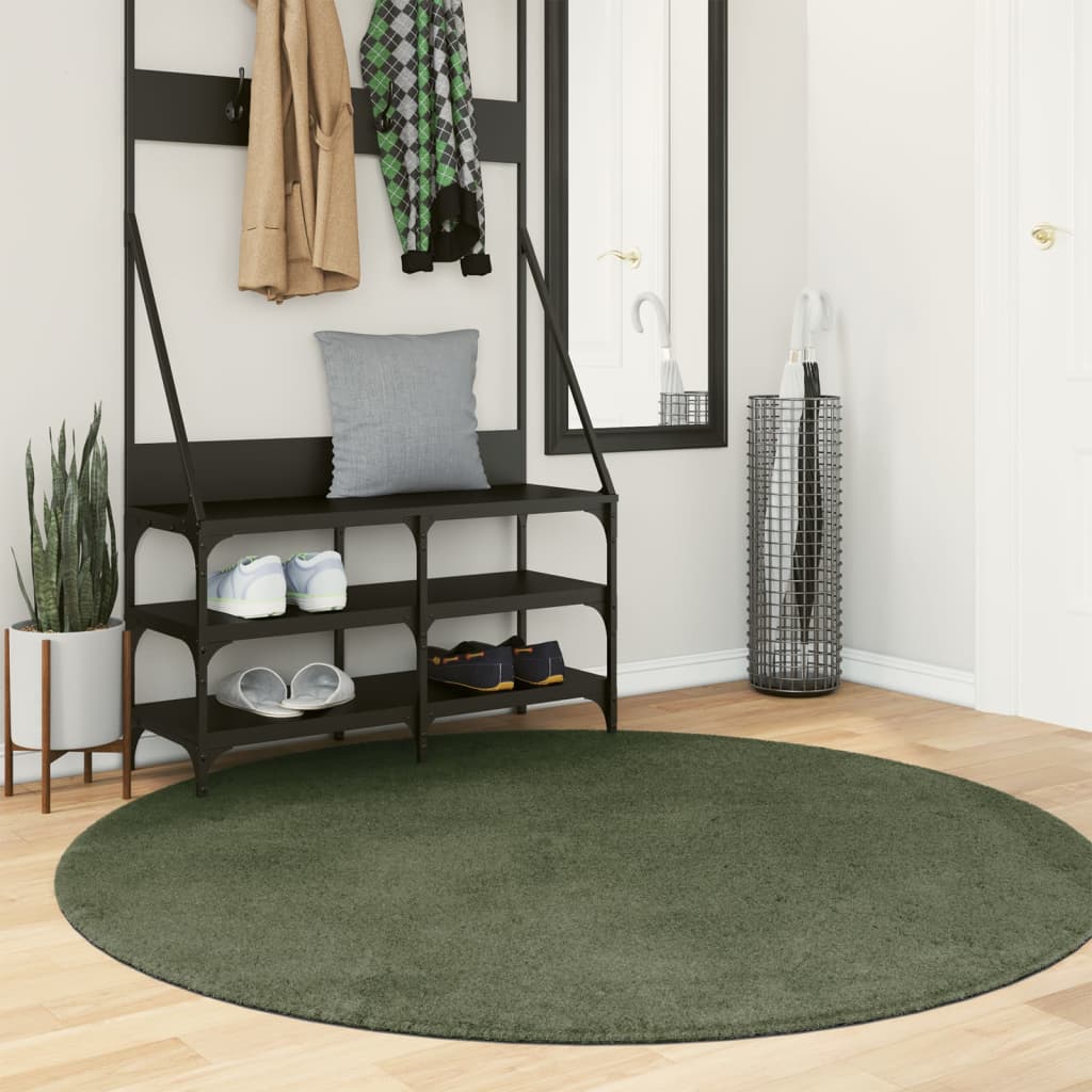 Vloerkleed HUARTE laagpolig zacht wasbaar Ø 160 cm bosgroen is nu te koop bij PeponiXL, paradijselijk wonen!