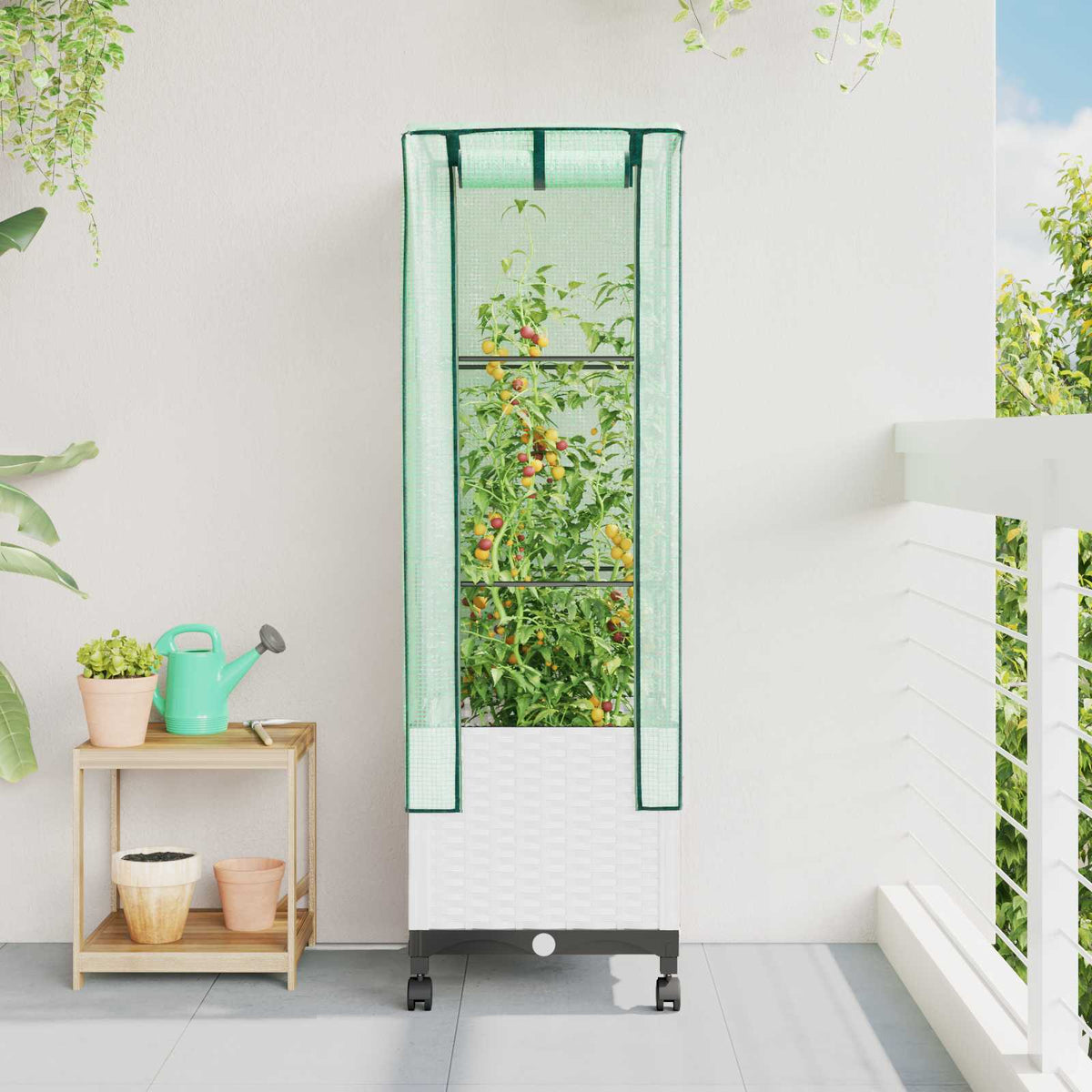 Tuinplantenbak met Kasbedekking en Wielen Wit 40 x 40 x 145 cm is nu te koop bij PeponiXL, paradijselijk wonen!
