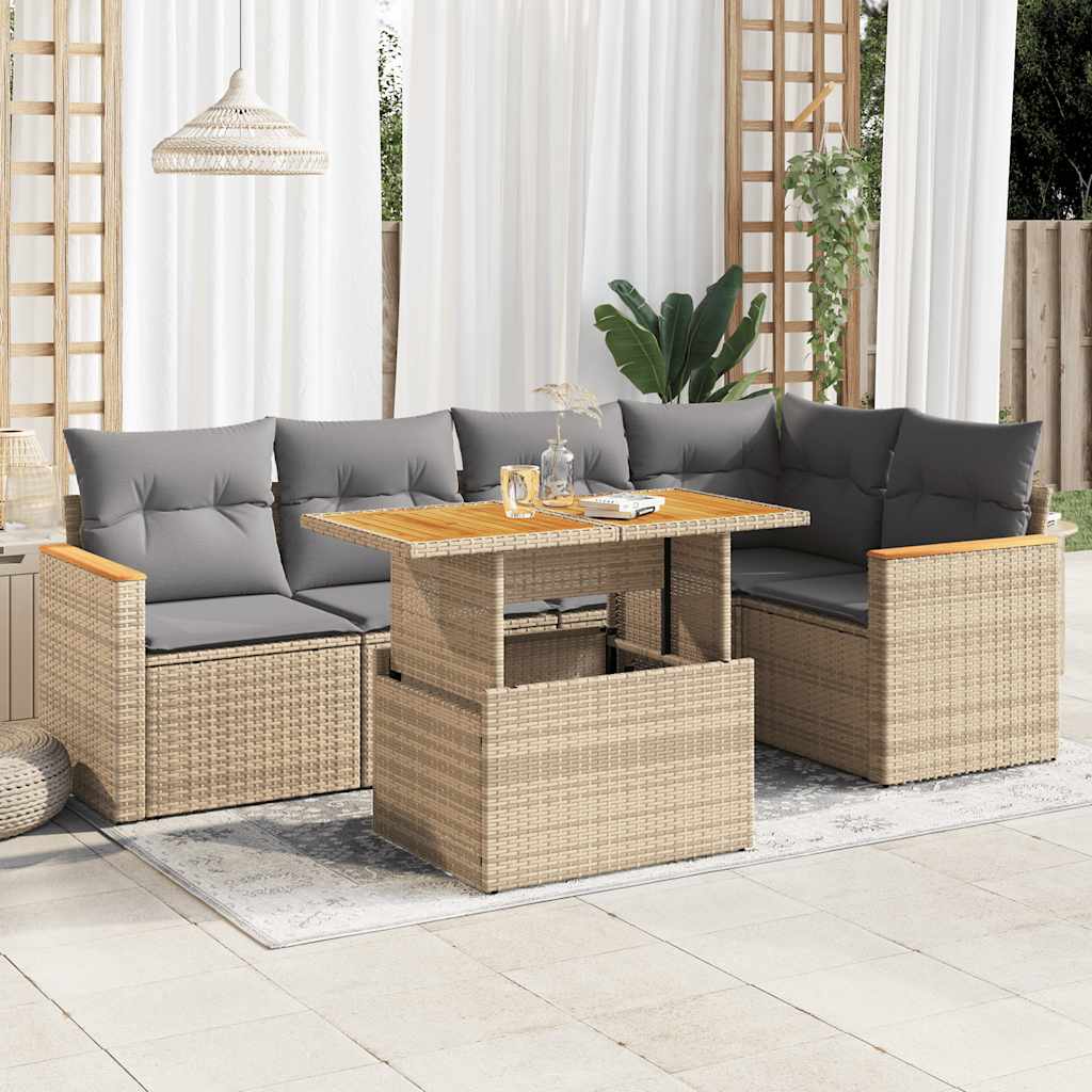 6-delige Loungeset met kussens poly rattan acacia beige is nu te koop bij PeponiXL, paradijselijk wonen!
