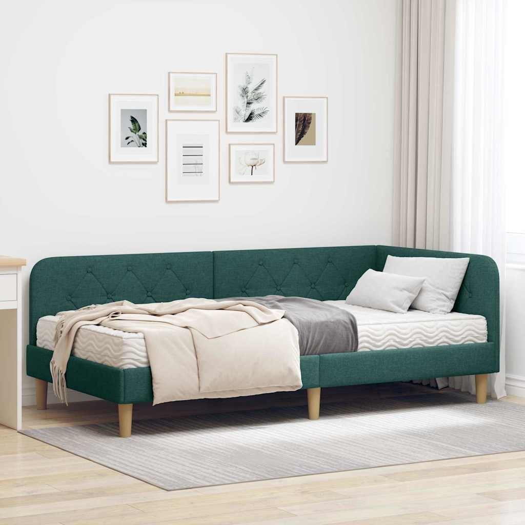 Hoekbedframe Donkergroen 100 x 200 cm Stof is nu te koop bij PeponiXL, paradijselijk wonen!