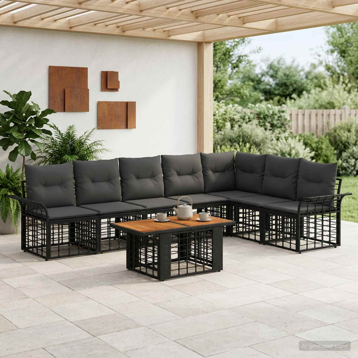 Tuinbankenset 8 st Zwart en Donkergrijs poly rattan is nu te koop bij PeponiXL, paradijselijk wonen!