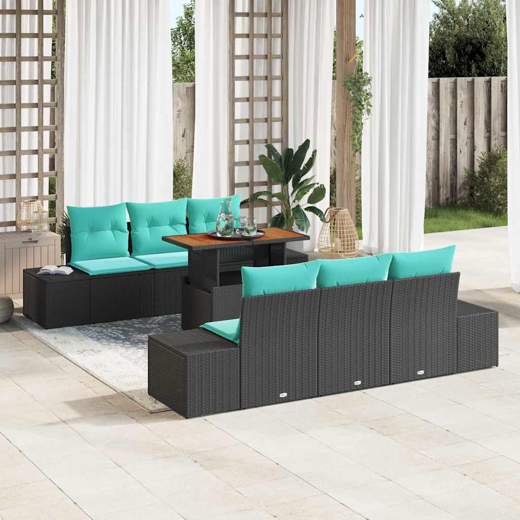 Tuin Sofa Set 7 st Zwart Poly riet is nu te koop bij PeponiXL, paradijselijk wonen!