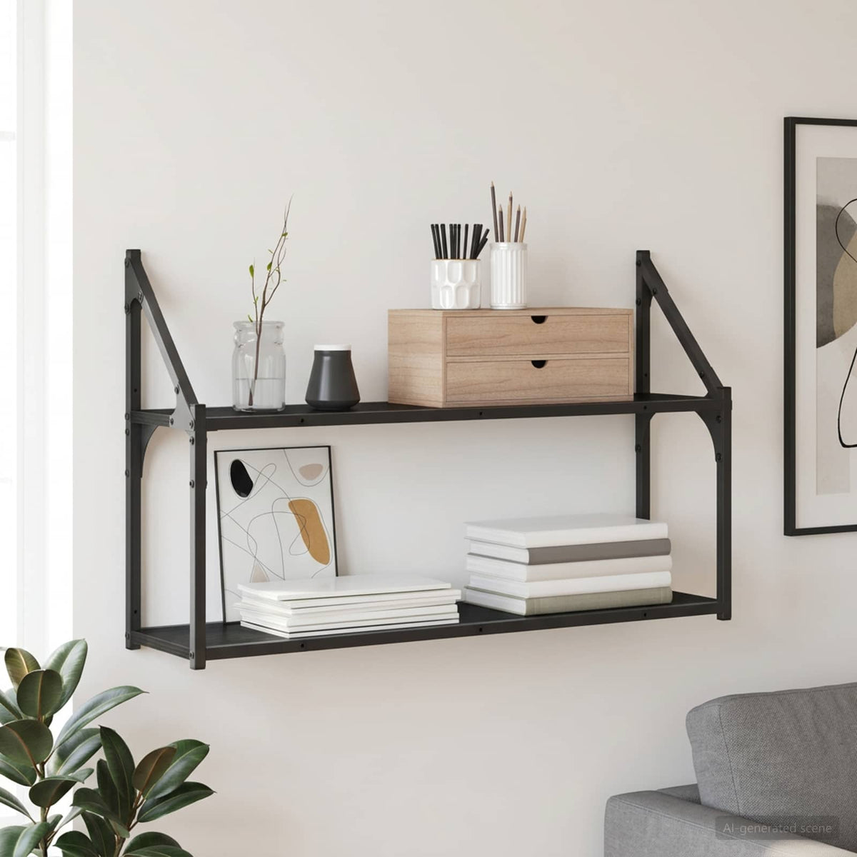 Wandplank Muurmontage Zwart eiken 80 x 21 x 51 cm metaal PB is nu te koop bij PeponiXL, paradijselijk wonen!
