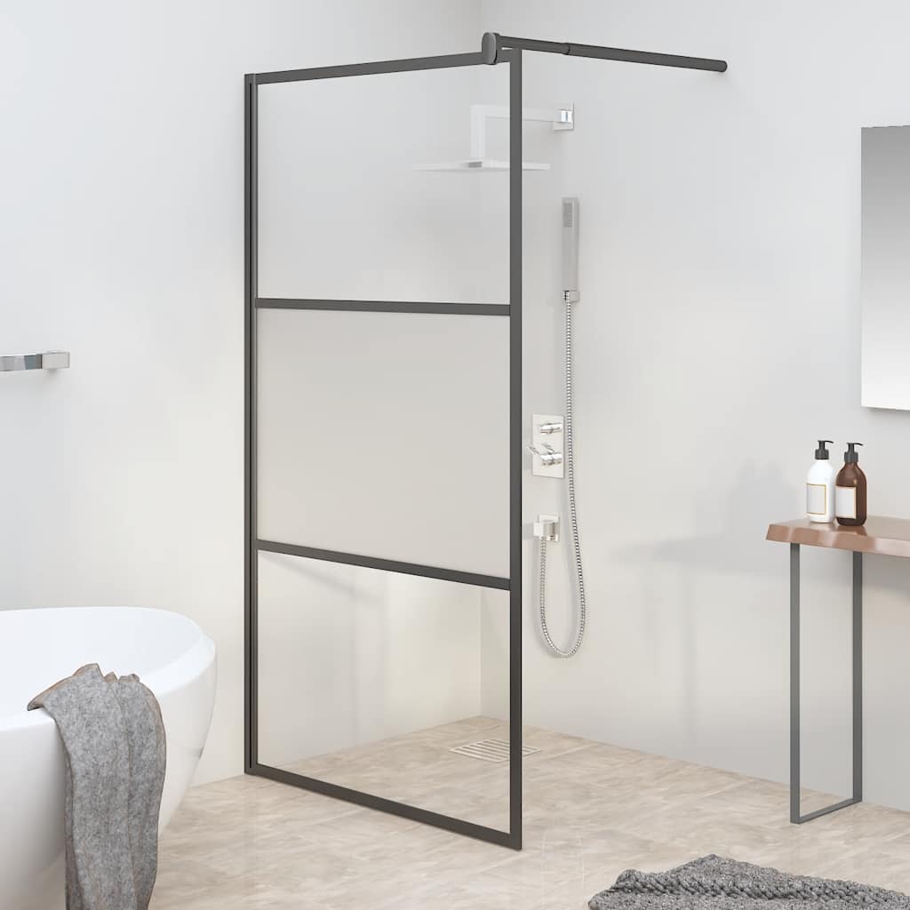 Inloopdouchewand 115x195 cm halfmat ESG-glas zwart is nu te koop bij PeponiXL, paradijselijk wonen!