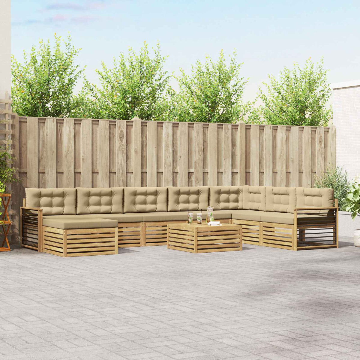 Buiten bankenset 9 pcs Wit en Beige Massief Acaciahout is nu te koop bij PeponiXL, paradijselijk wonen!