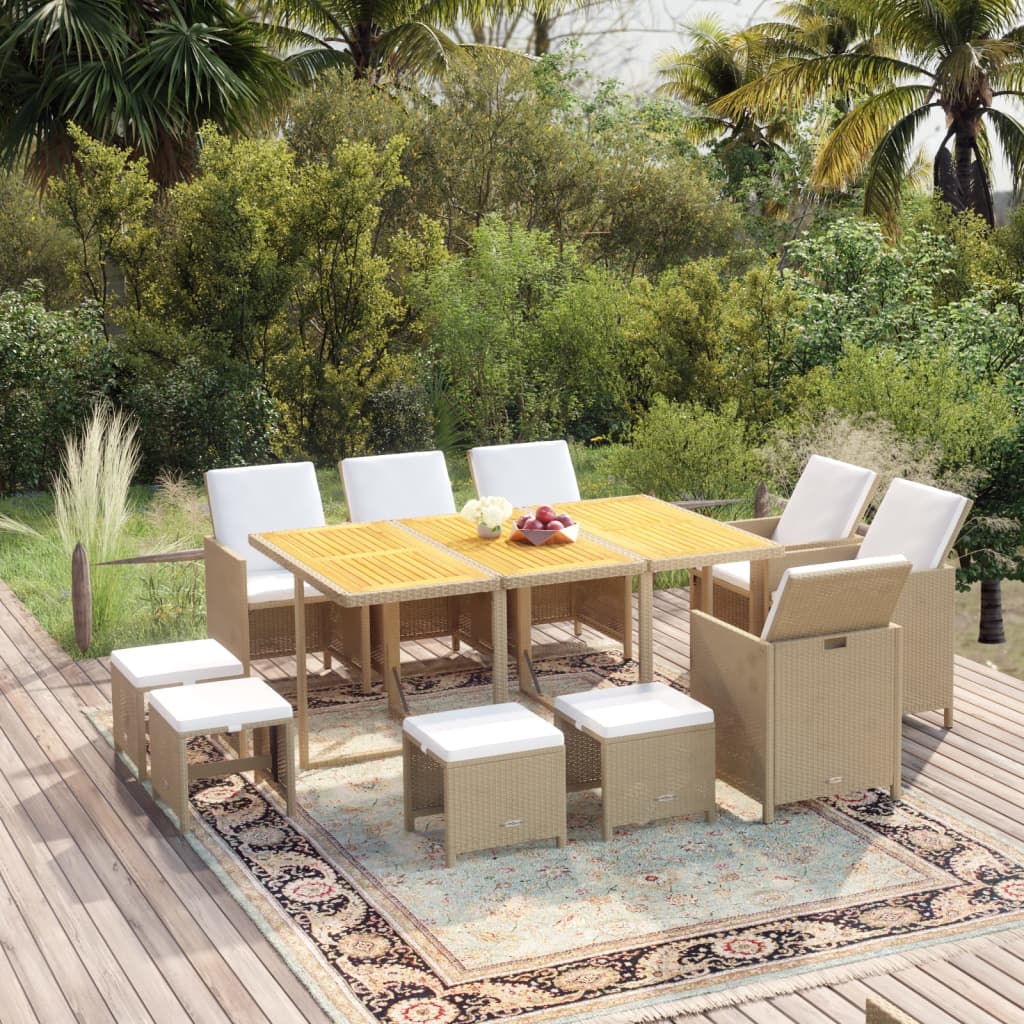 11-delige Tuinset met kussens poly rattan beige is nu te koop bij PeponiXL, paradijselijk wonen!