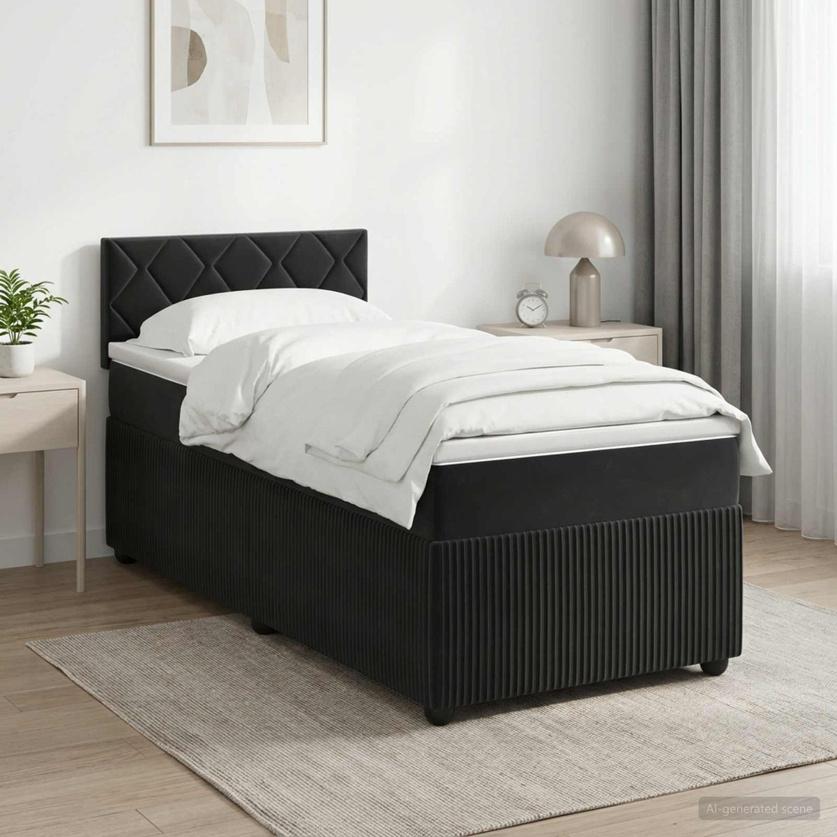Boxspringbed met matras Zwart 100 x 200 cm Fluweel is nu te koop bij PeponiXL, paradijselijk wonen!