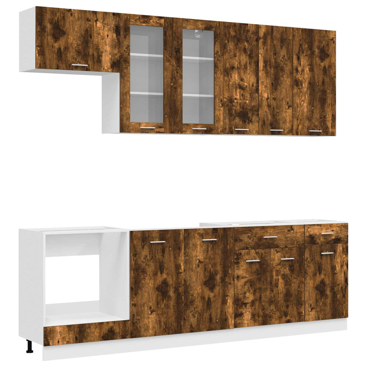 Keukenblok LYON 8 pcs Gerookt eiken Bewerkt hout is nu te koop bij PeponiXL, paradijselijk wonen!