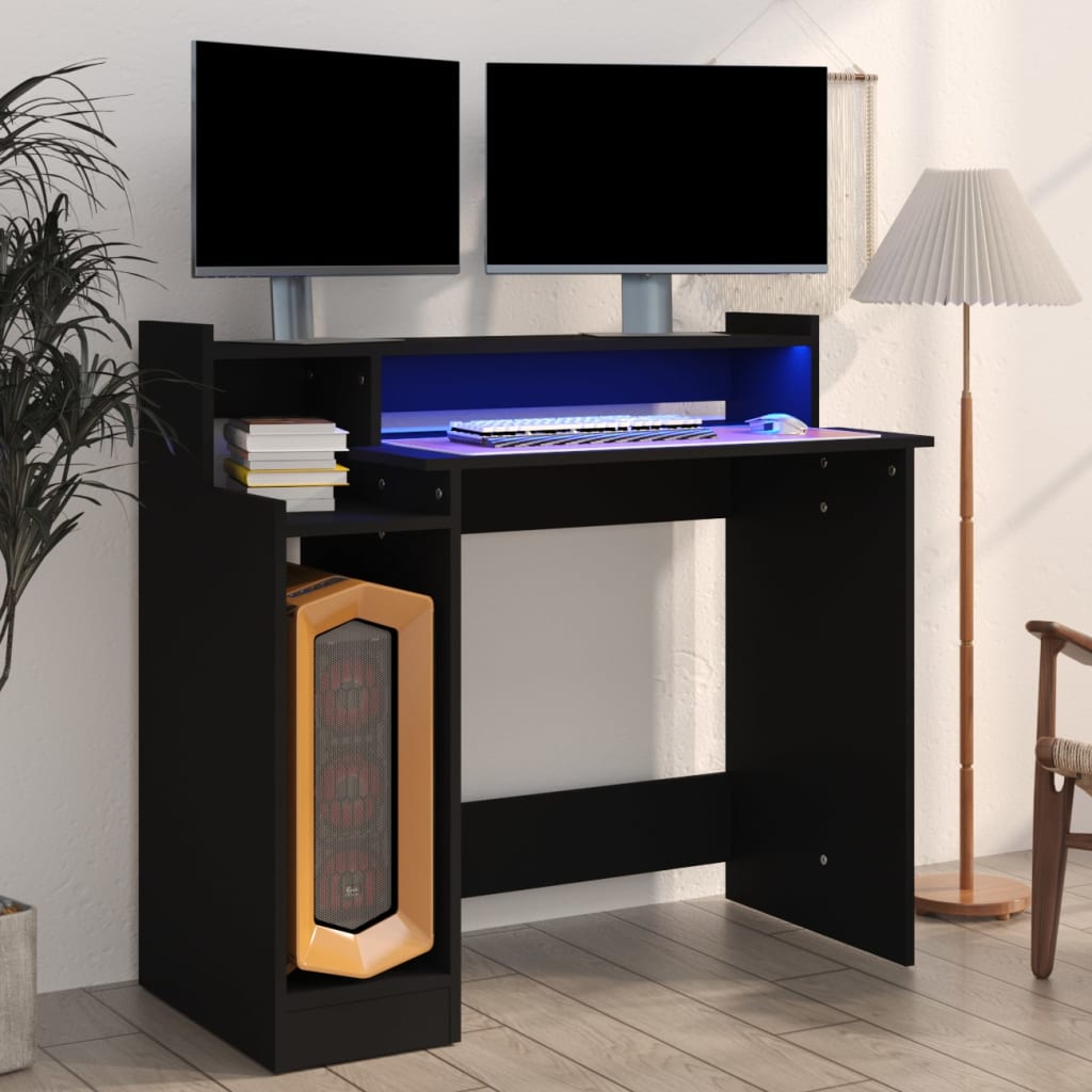 Bureau met LED-verlichting 97x45x90 cm bewerkt hout zwart is nu te koop bij PeponiXL, paradijselijk wonen!