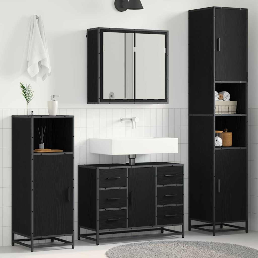 Badkamermeubelset met lade 4 pcs Zwart Eiken Bewerkt hout is nu te koop bij PeponiXL, paradijselijk wonen!
