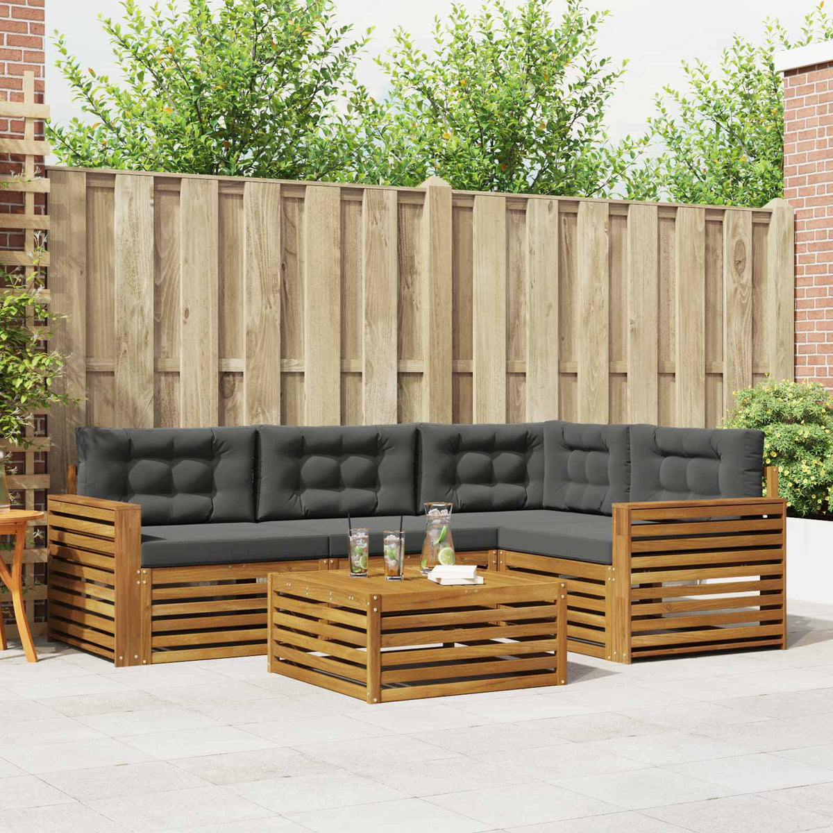 Buiten bankenset met kussen 5 pcs Natuurlijk en Antraciet is nu te koop bij PeponiXL, paradijselijk wonen!