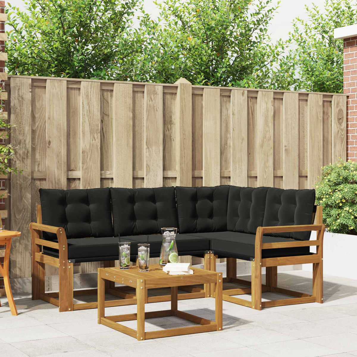 Buiten bankenset met kussen 5 pcs Natuurlijk en Zwart is nu te koop bij PeponiXL, paradijselijk wonen!