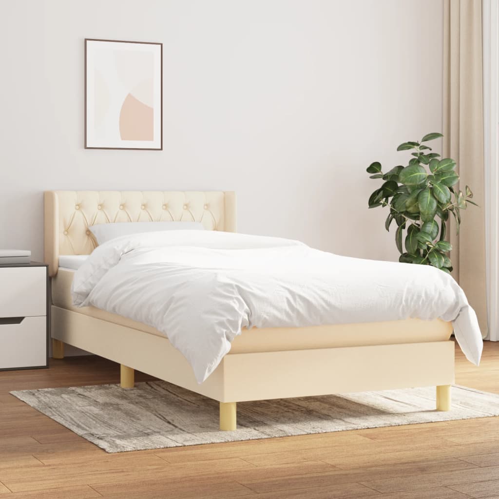 Boxspring met matras stof crèmekleurig 90x200 cm is nu te koop bij PeponiXL, paradijselijk wonen!