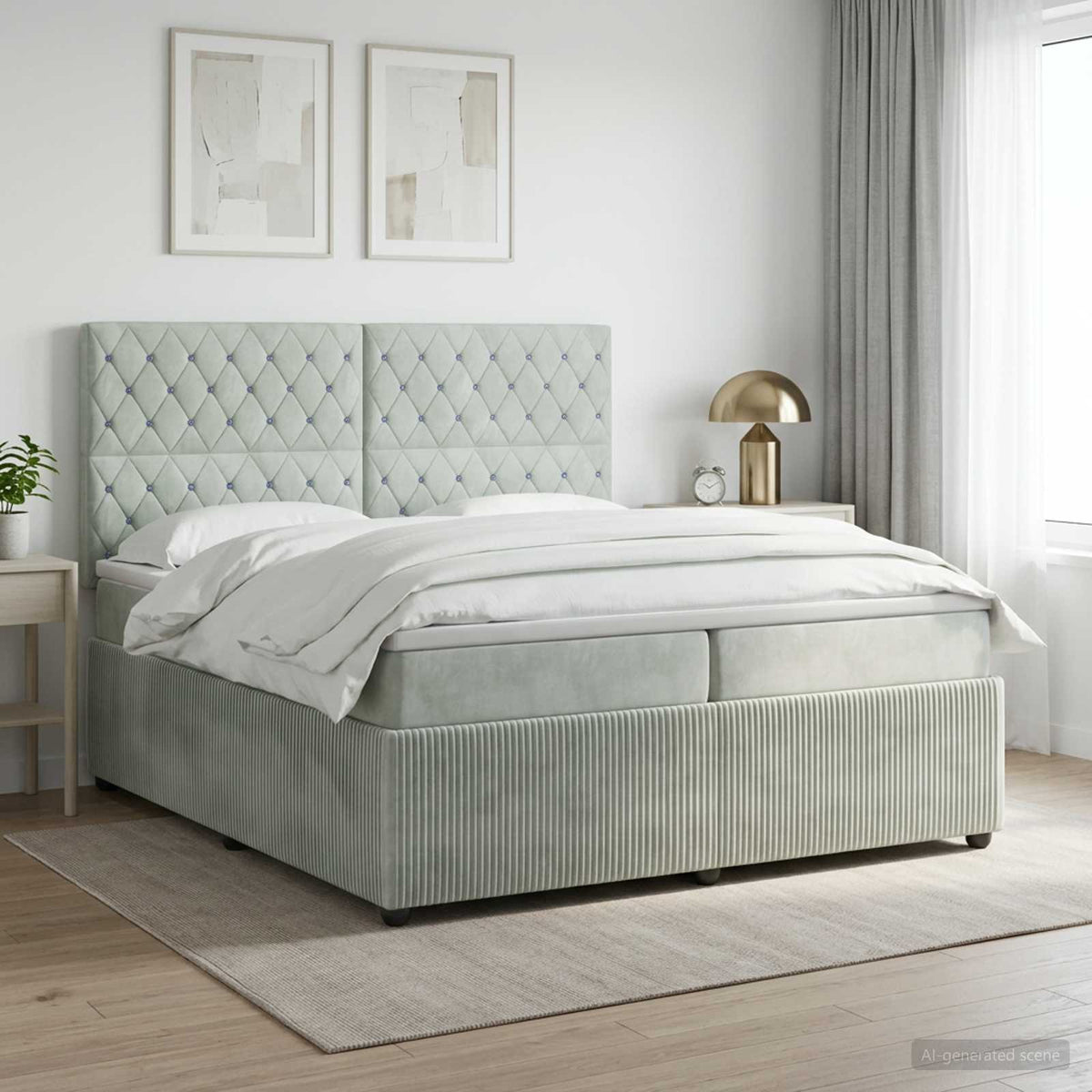 Boxspringbed met matras Lichtgrijs 200 x 200 cm Fluweel is nu te koop bij PeponiXL, paradijselijk wonen!
