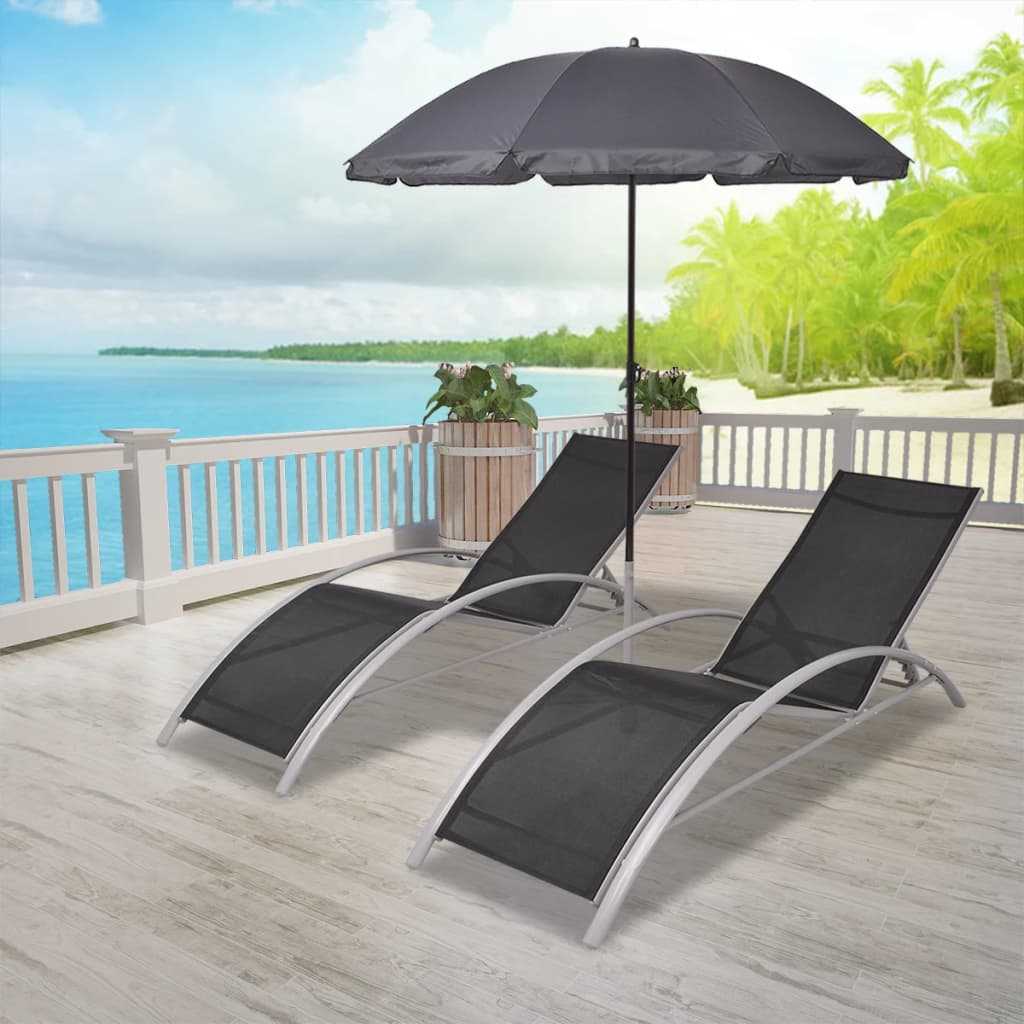 Ligbedden met parasol aluminium zwart is nu te koop bij PeponiXL, paradijselijk wonen!