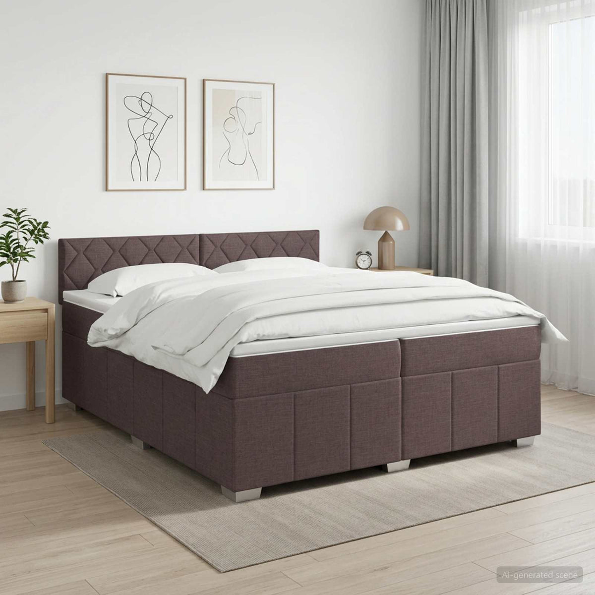 Boxspringbed met matras Donkerbruin 200 x 200 cm Stof is nu te koop bij PeponiXL, paradijselijk wonen!