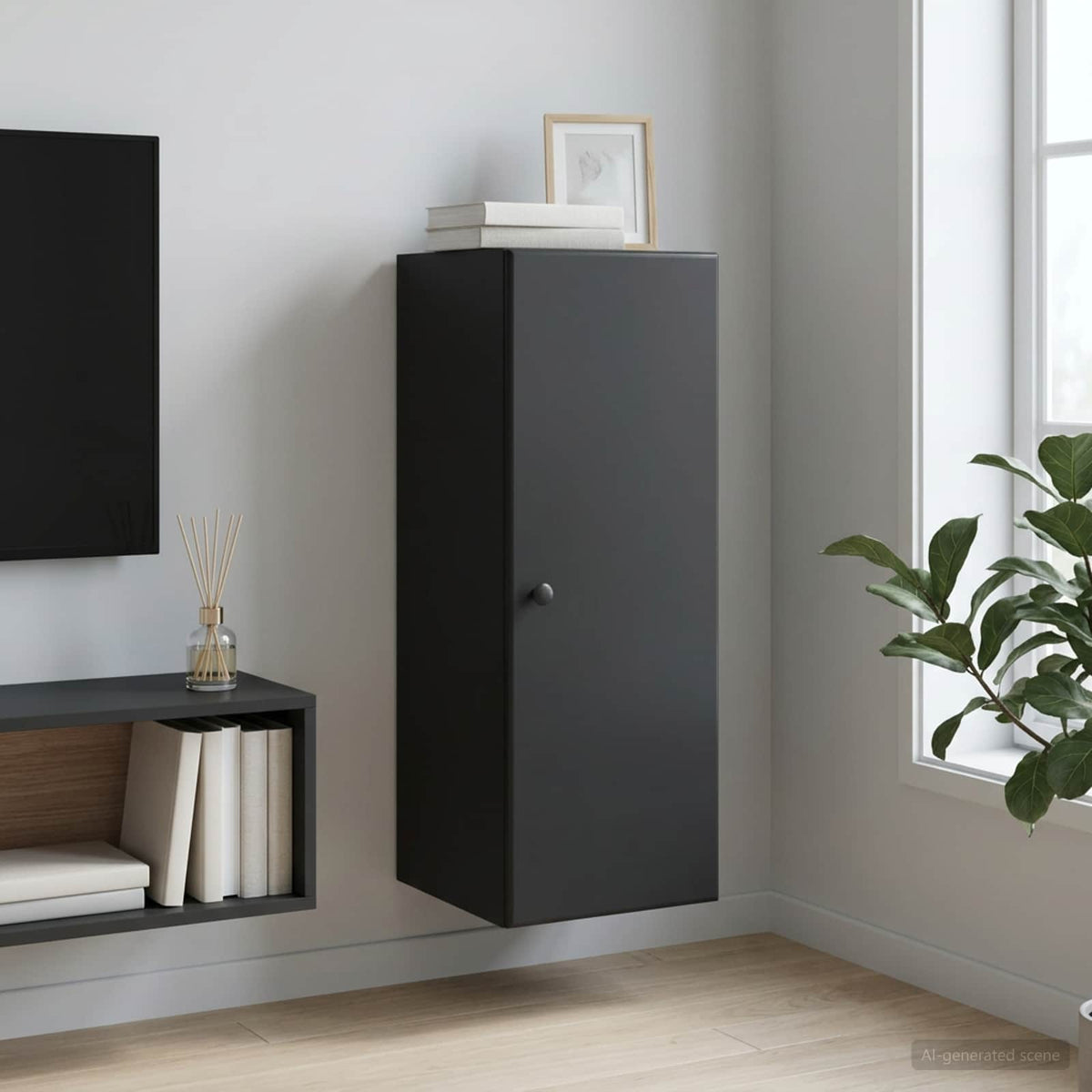 Wandkast Zwart 33 x 34,5 x 90 cm Bewerkt hout is nu te koop bij PeponiXL, paradijselijk wonen!