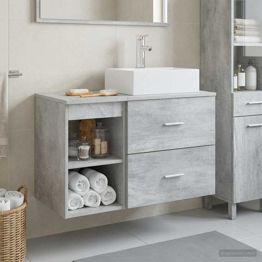 Badkamermeubelset 2 pcs Betongrijs Bewerkt hout is nu te koop bij PeponiXL, paradijselijk wonen!
