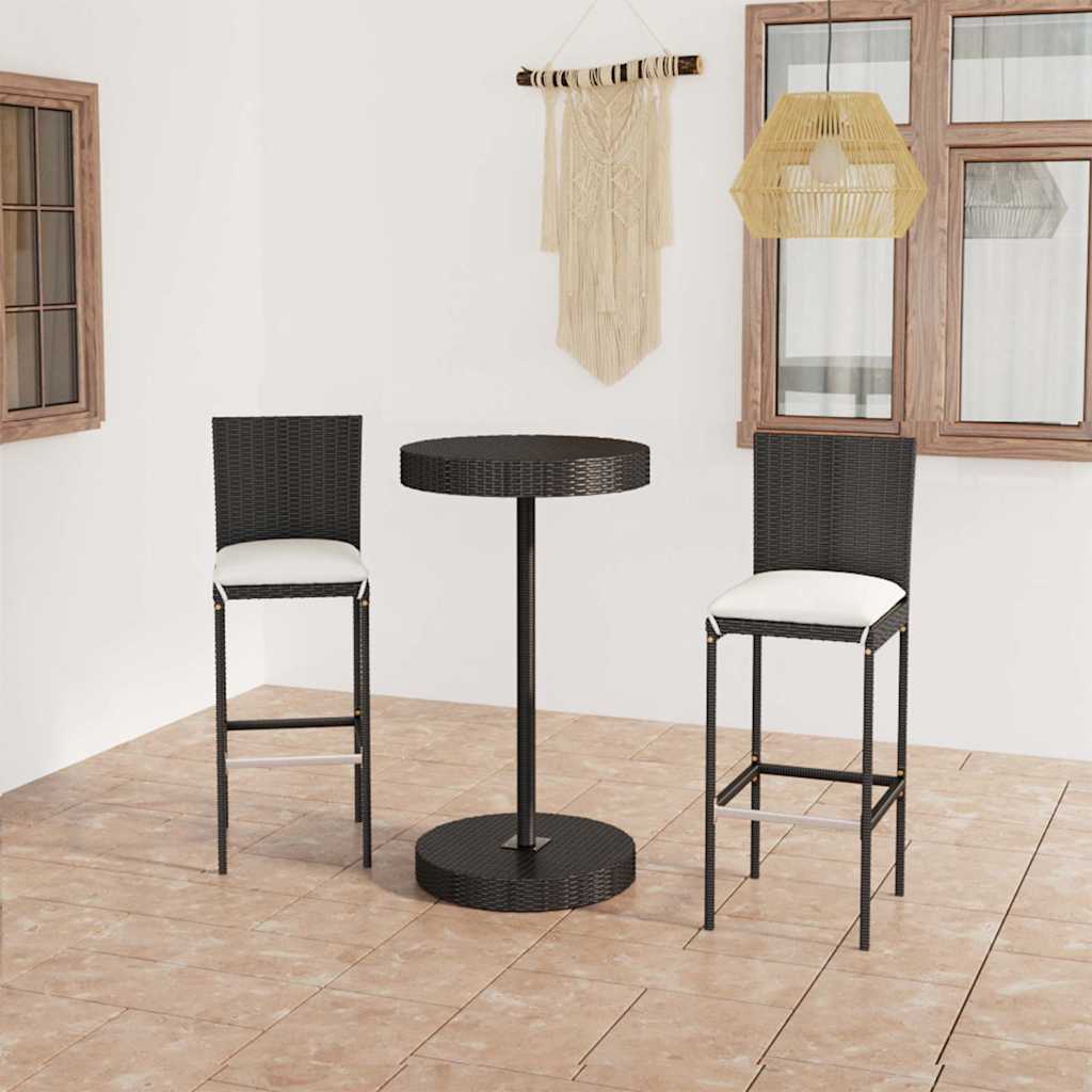 3-delige Tuinbarset met kussens poly rattan zwart is nu te koop bij PeponiXL, paradijselijk wonen!
