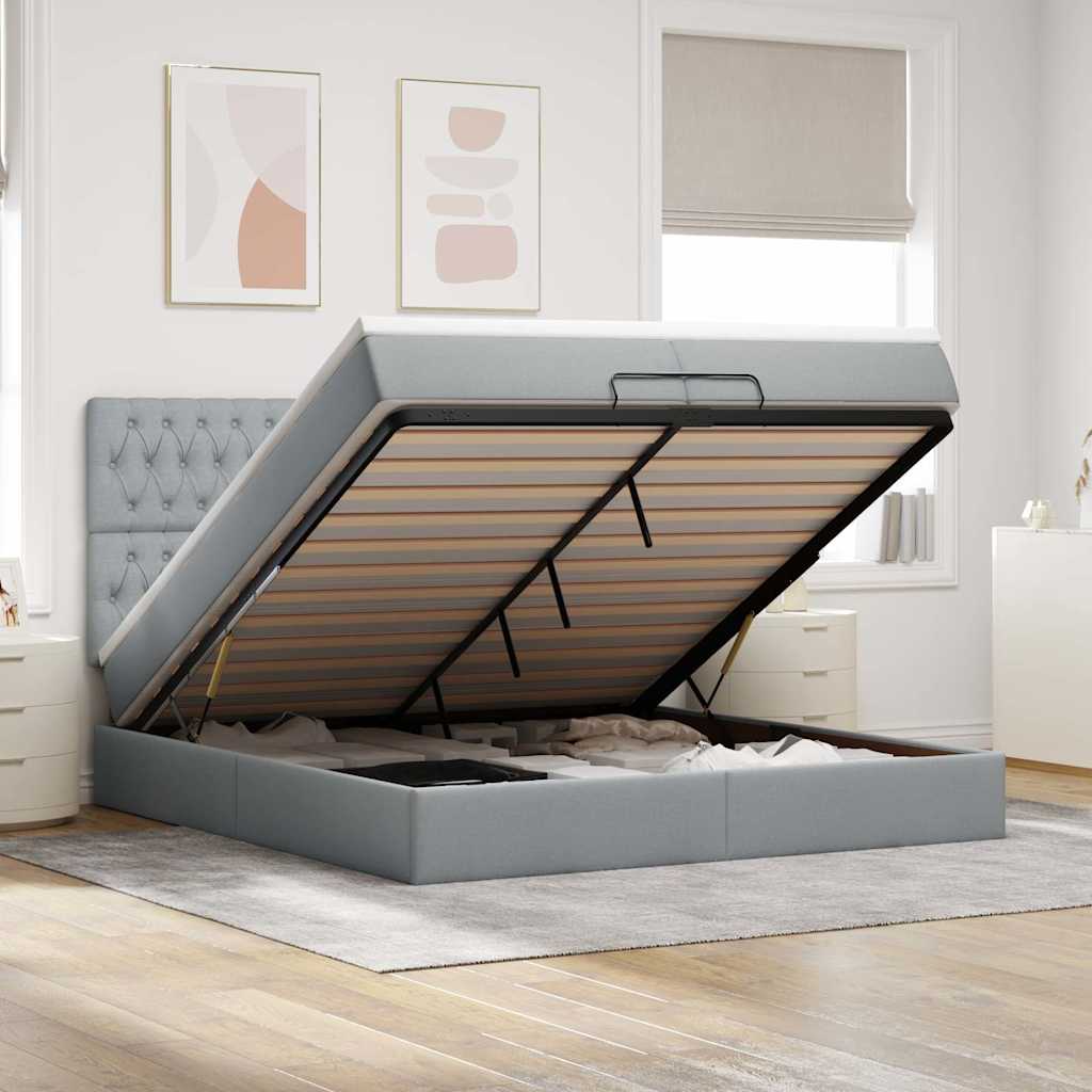 Ottoman bed met matrassen en LED's 200x200cm stof lichtgrijs is nu te koop bij PeponiXL, paradijselijk wonen!