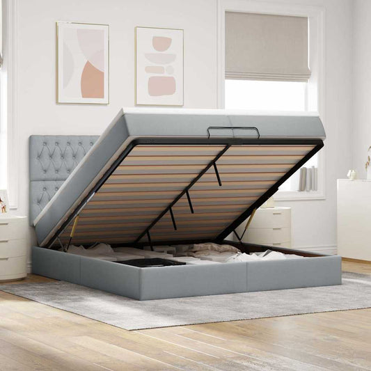 Ottoman bed met matrassen en LED's 200x200cm stof lichtgrijs is nu te koop bij PeponiXL, paradijselijk wonen!