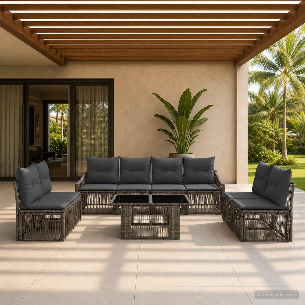 Tuinbankenset 9 st Grijs en Donkergrijs poly rattan is nu te koop bij PeponiXL, paradijselijk wonen!