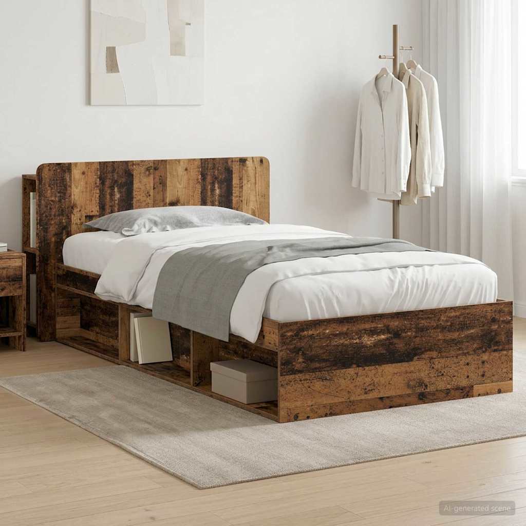 Bedframe met opslag Oud hout 100 x 200 cm Bewerkt hout is nu te koop bij PeponiXL, paradijselijk wonen!