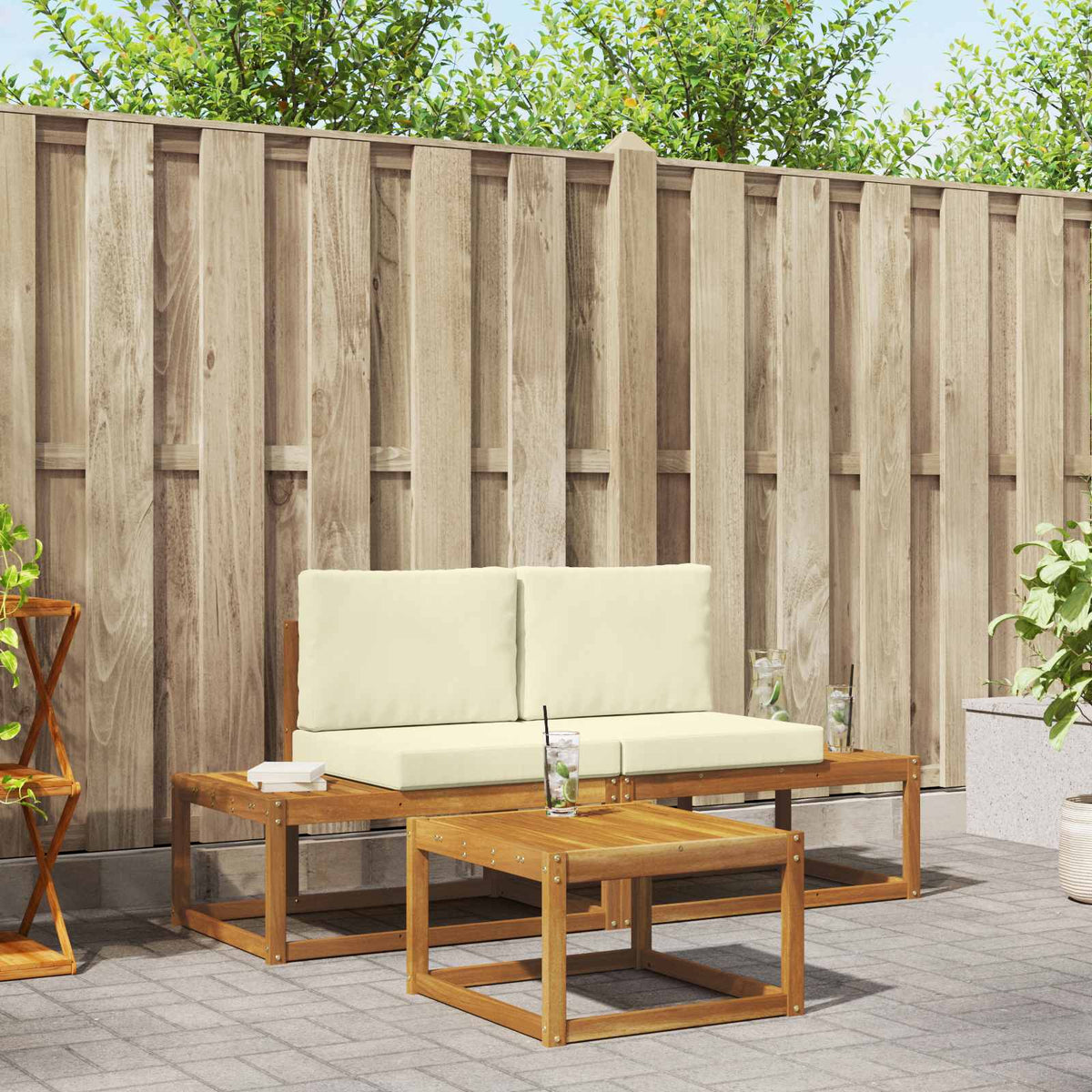 Buiten bankenset 3 pcs Naturel Massief Acaciahout en Polyester is nu te koop bij PeponiXL, paradijselijk wonen!