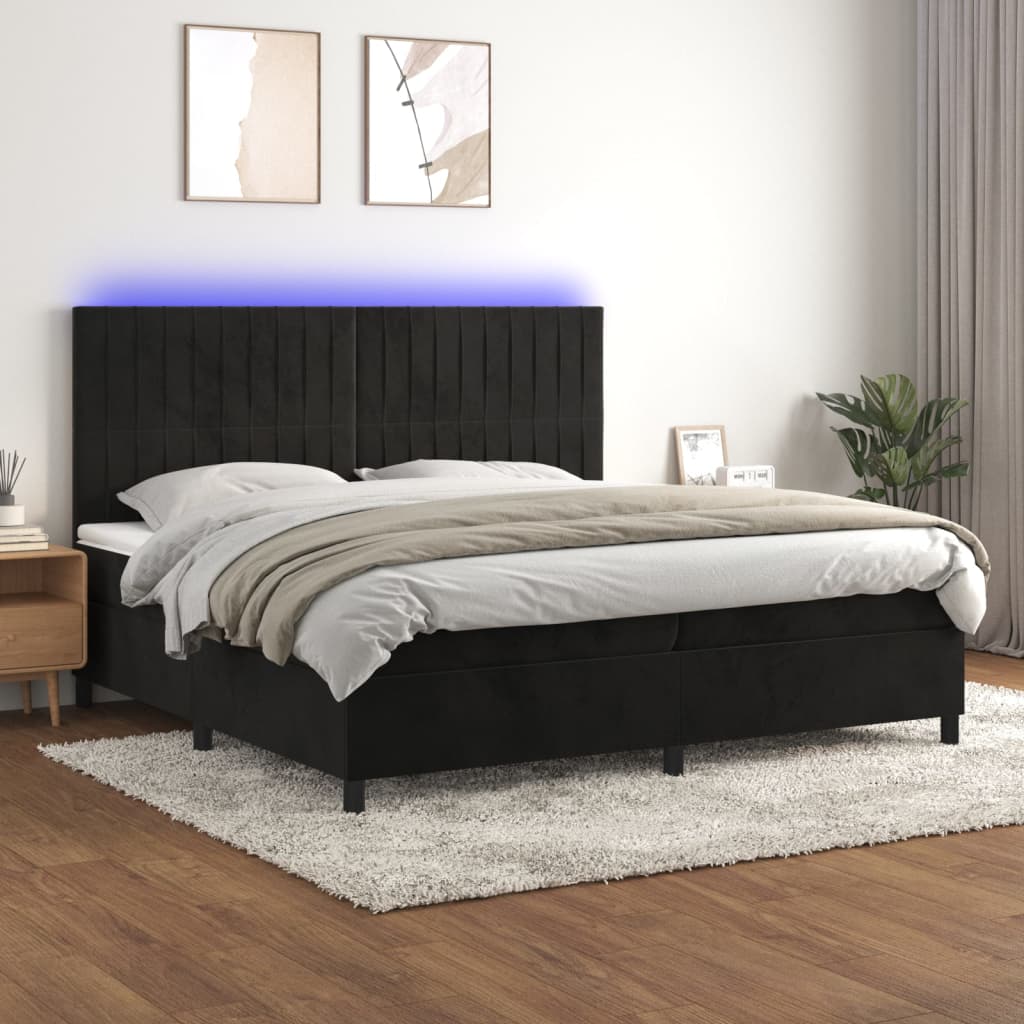 Boxspring met matras en LED fluweel zwart 200x200 cm is nu te koop bij PeponiXL, paradijselijk wonen!