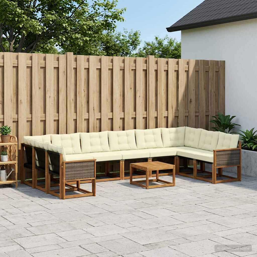 Buiten bankenset met kussen 11 pcs Natuurlijk en Crème is nu te koop bij PeponiXL, paradijselijk wonen!