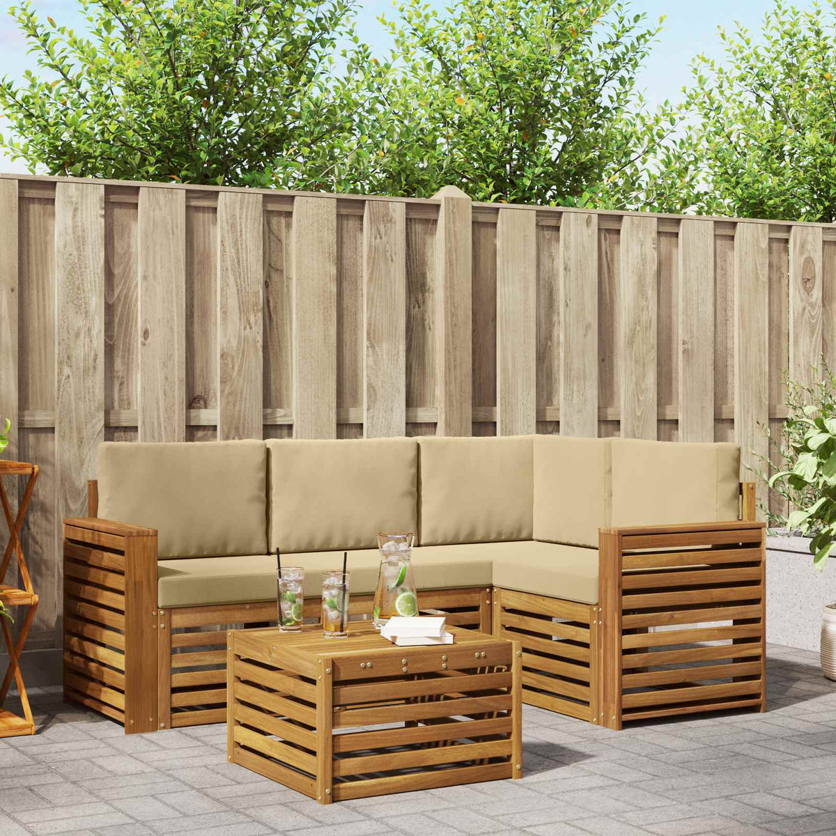 Buiten bankenset met kussen 5 pcs Natuurlijk en Beige is nu te koop bij PeponiXL, paradijselijk wonen!