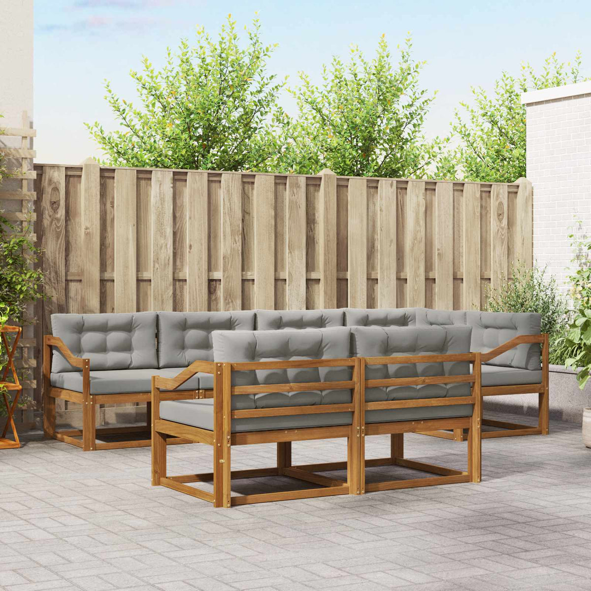 Buiten bankenset met kussen 7 pcs Naturel en lichtgrijs is nu te koop bij PeponiXL, paradijselijk wonen!