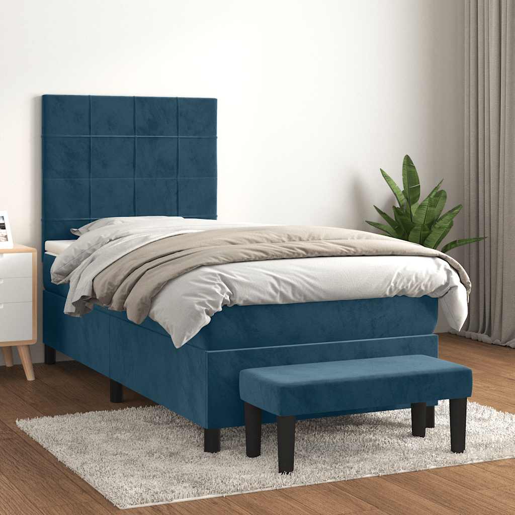 Boxspring met matras fluweel donkerblauw 90x190 cm is nu te koop bij PeponiXL, paradijselijk wonen!
