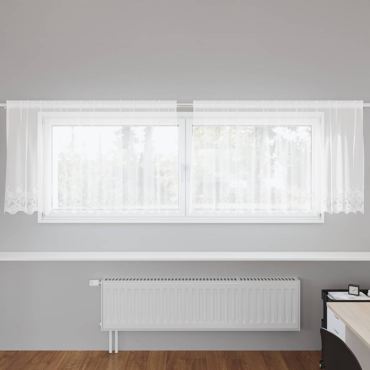 Kantgordijn met gordijnen Bloemen Wit 80 x 300 cm Polyester is nu te koop bij PeponiXL, paradijselijk wonen!