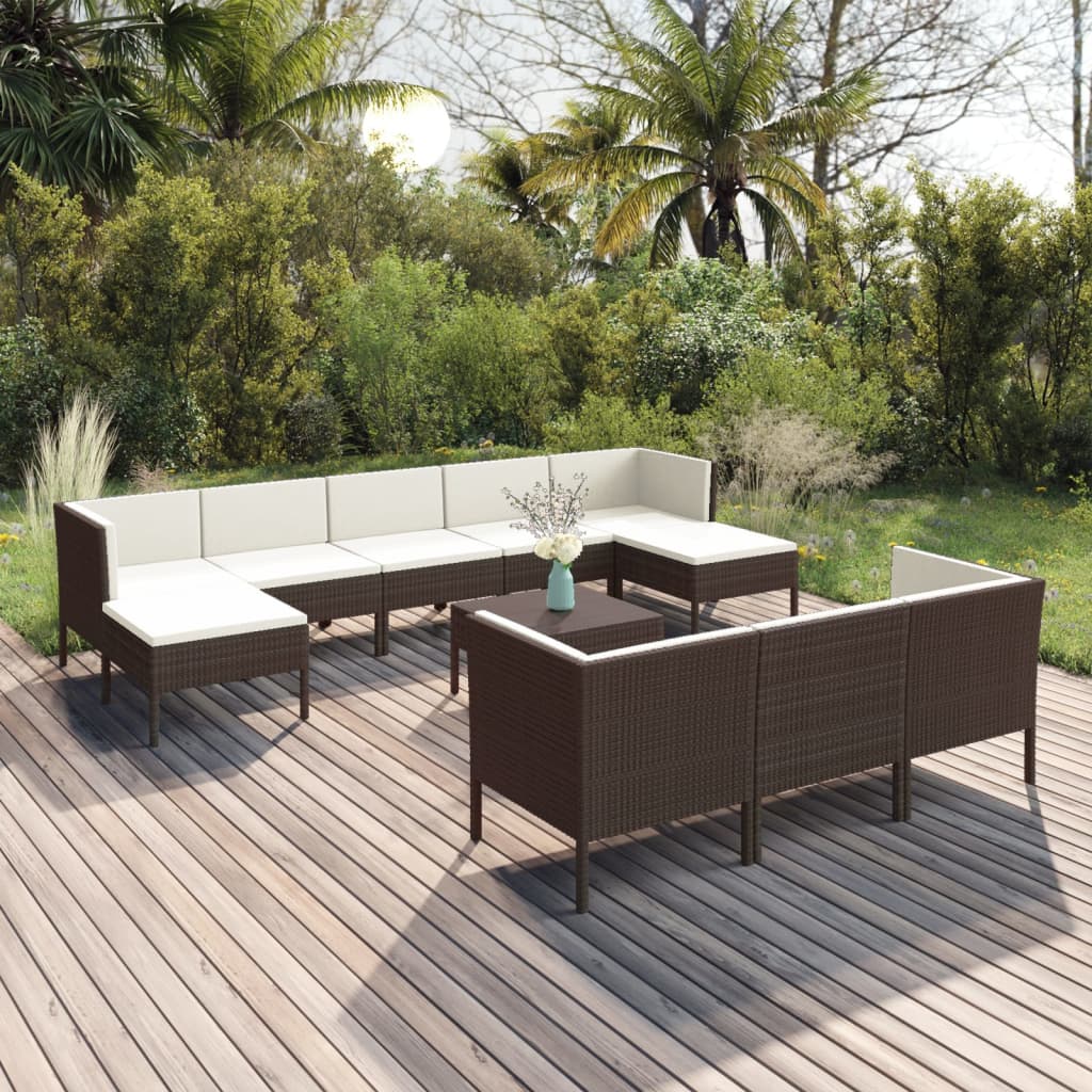 11-delige Loungeset met kussens poly rattan bruin is nu te koop bij PeponiXL, paradijselijk wonen!