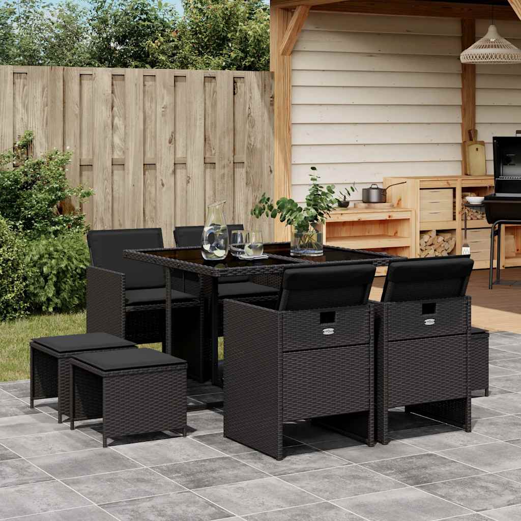 9-delige Tuinset poly rattan zwart is nu te koop bij PeponiXL, paradijselijk wonen!