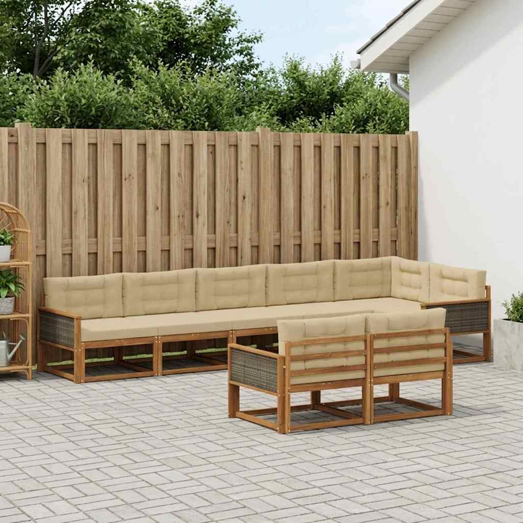 Buiten bankenset met kussen 8 pcs Natuurlijk en Beige is nu te koop bij PeponiXL, paradijselijk wonen!