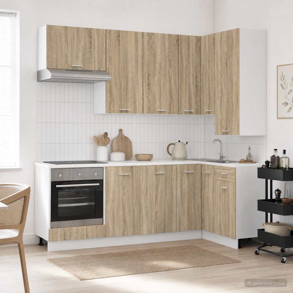 Keukenblok LYON 8 pcs Sonoma Eiken Bewerkt hout is nu te koop bij PeponiXL, paradijselijk wonen!