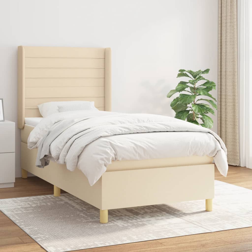 Boxspring met matras stof crèmekleurig 100x200 cm is nu te koop bij PeponiXL, paradijselijk wonen!