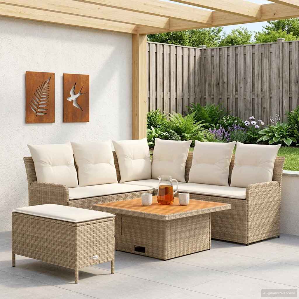 Meubelsets met kussen 5 pcs Beige en Crème PE Rattan is nu te koop bij PeponiXL, paradijselijk wonen!