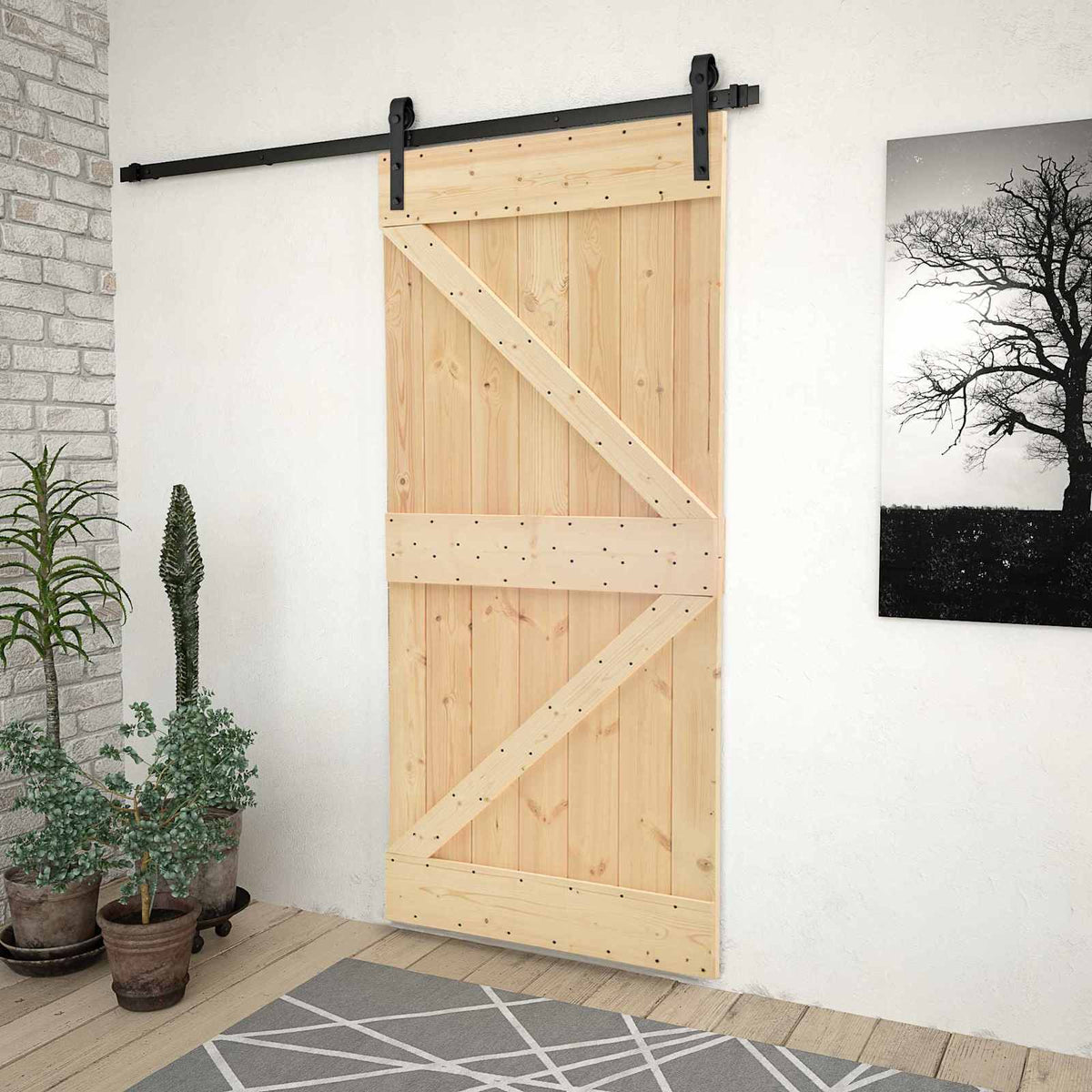 Schuifdeur 80 x 210 cm Massief grenenhout Naturel en Zwart is nu te koop bij PeponiXL, paradijselijk wonen!