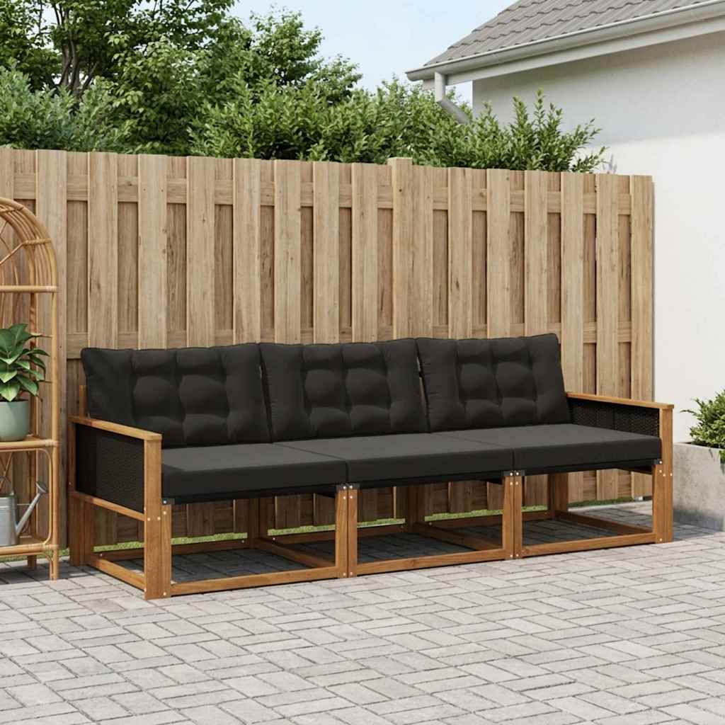 Buiten bankenset met kussen 3 pcs Naturel en Zwart is nu te koop bij PeponiXL, paradijselijk wonen!
