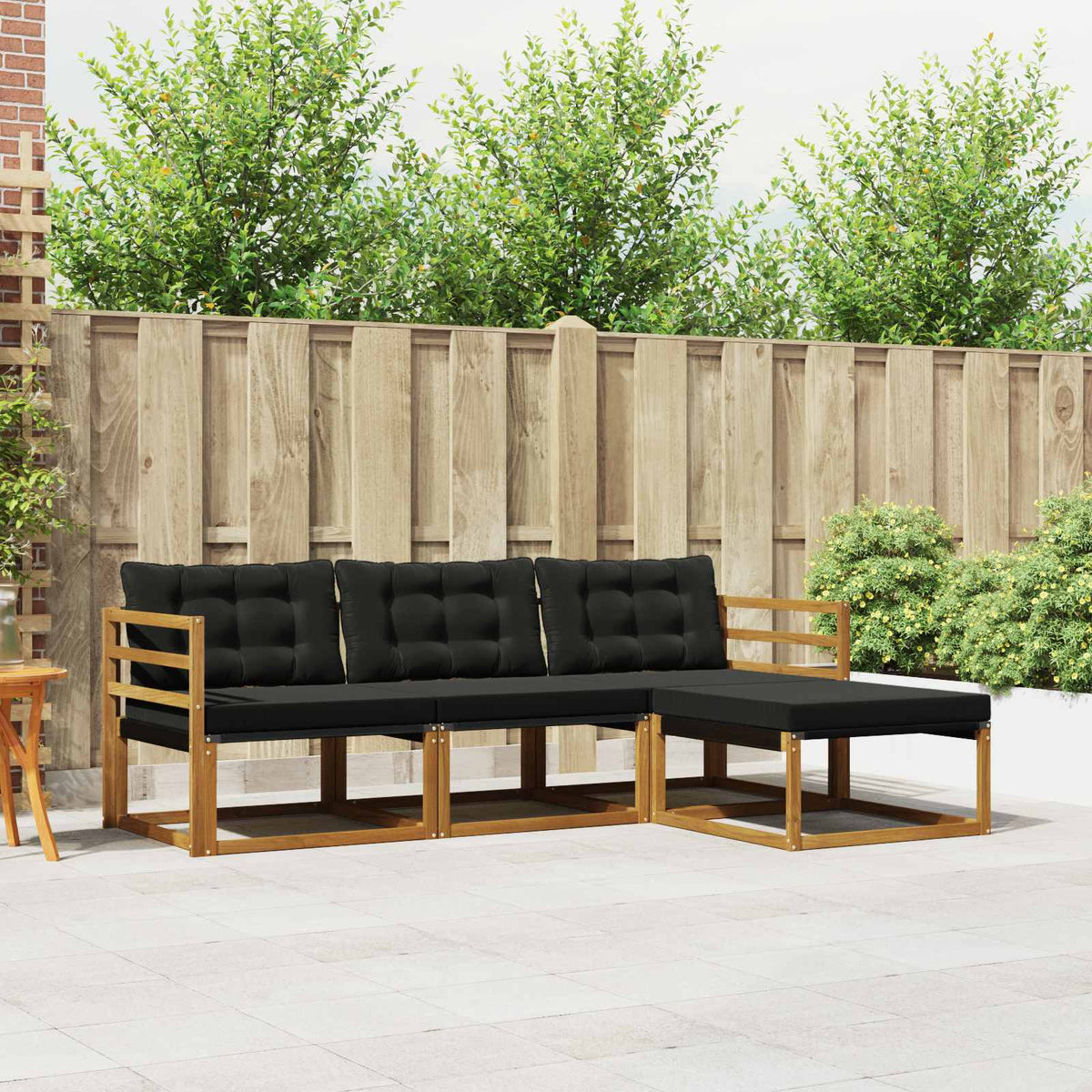 Buiten bankenset met kussen 4 pcs Natuurlijk en Zwart is nu te koop bij PeponiXL, paradijselijk wonen!