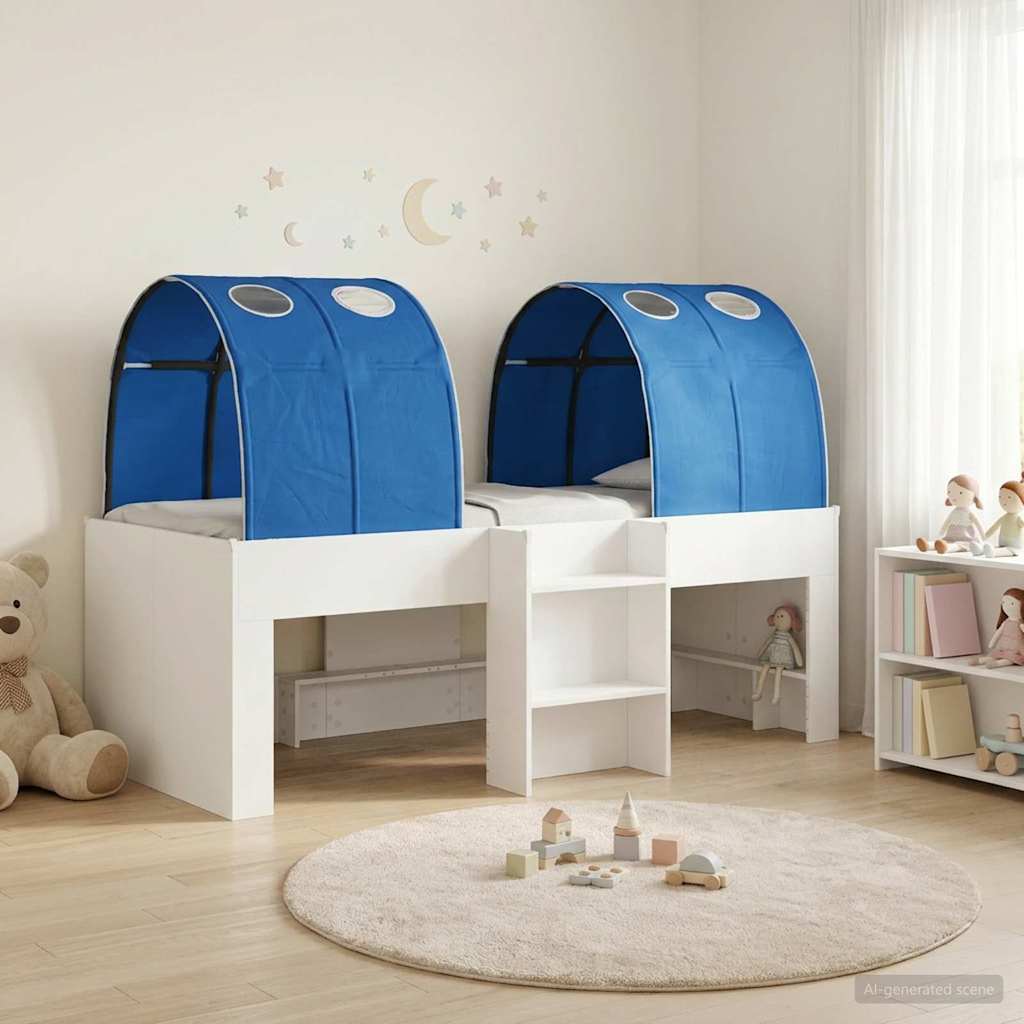 Hoge Bed Frame voor Kids met Tunnel 3 st Wit en Blauw is nu te koop bij PeponiXL, paradijselijk wonen!