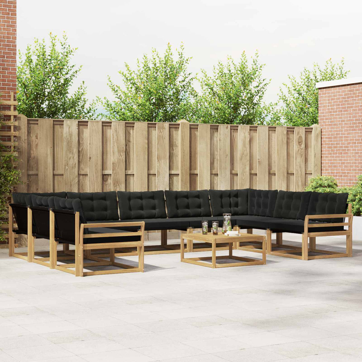 Buiten bankenset met kussen 10 pcs Wit en zwart is nu te koop bij PeponiXL, paradijselijk wonen!