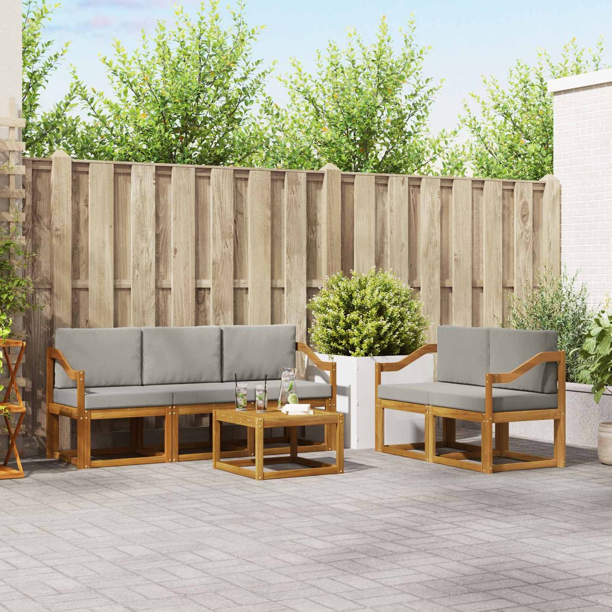Buiten bankenset met kussen 6 pcs Natuurlijk en Lichtgrijs is nu te koop bij PeponiXL, paradijselijk wonen!