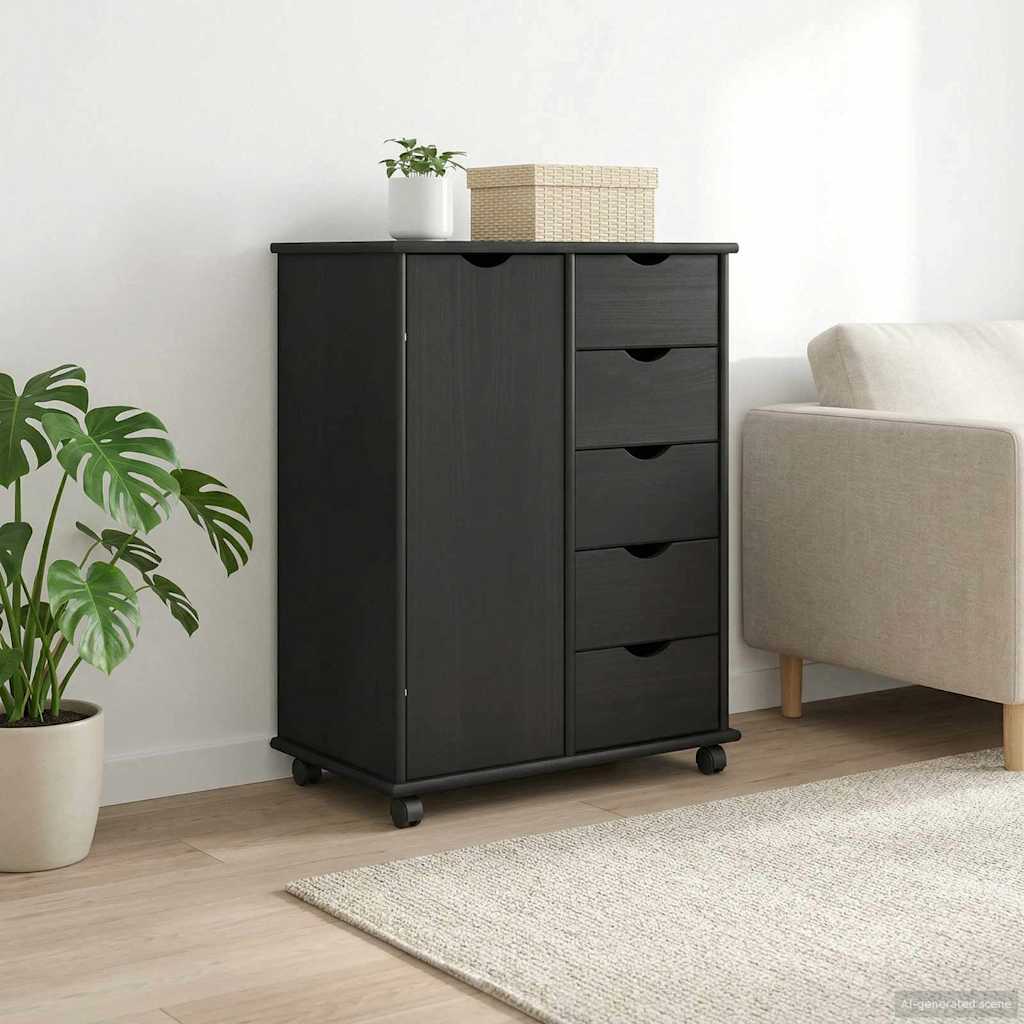 Rolling Kast met wiel Grijs 63,5 x 39 x 79 cm Massief Vurenhout is nu te koop bij PeponiXL, paradijselijk wonen!