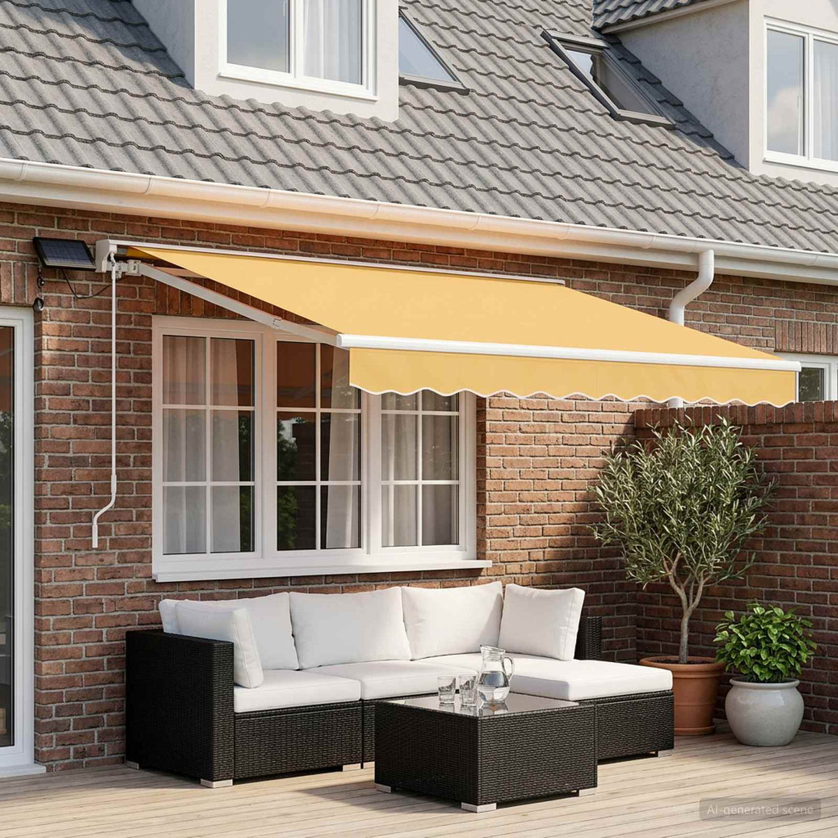 Handmatige Luifelhouder met LED's Zand 3,5 x 2,5 m is nu te koop bij PeponiXL, paradijselijk wonen!