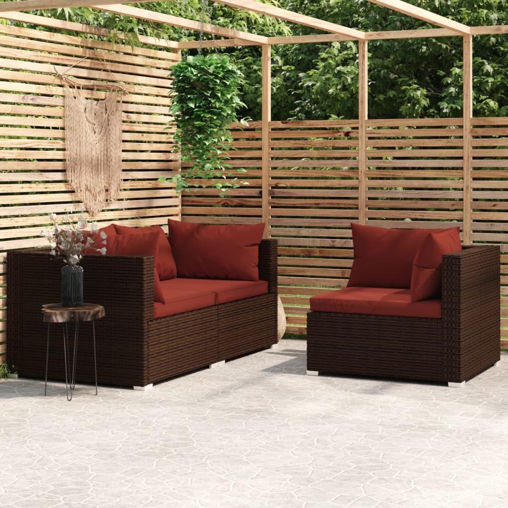3-delige Loungeset met kussens poly rattan bruin is nu te koop bij PeponiXL, paradijselijk wonen!